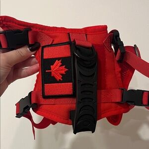 Red Harness for small dog with Canadian Maple Leaf